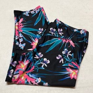 PL Movement by Pink Lotus Black With Pink & Teal Tropical Print Leggings